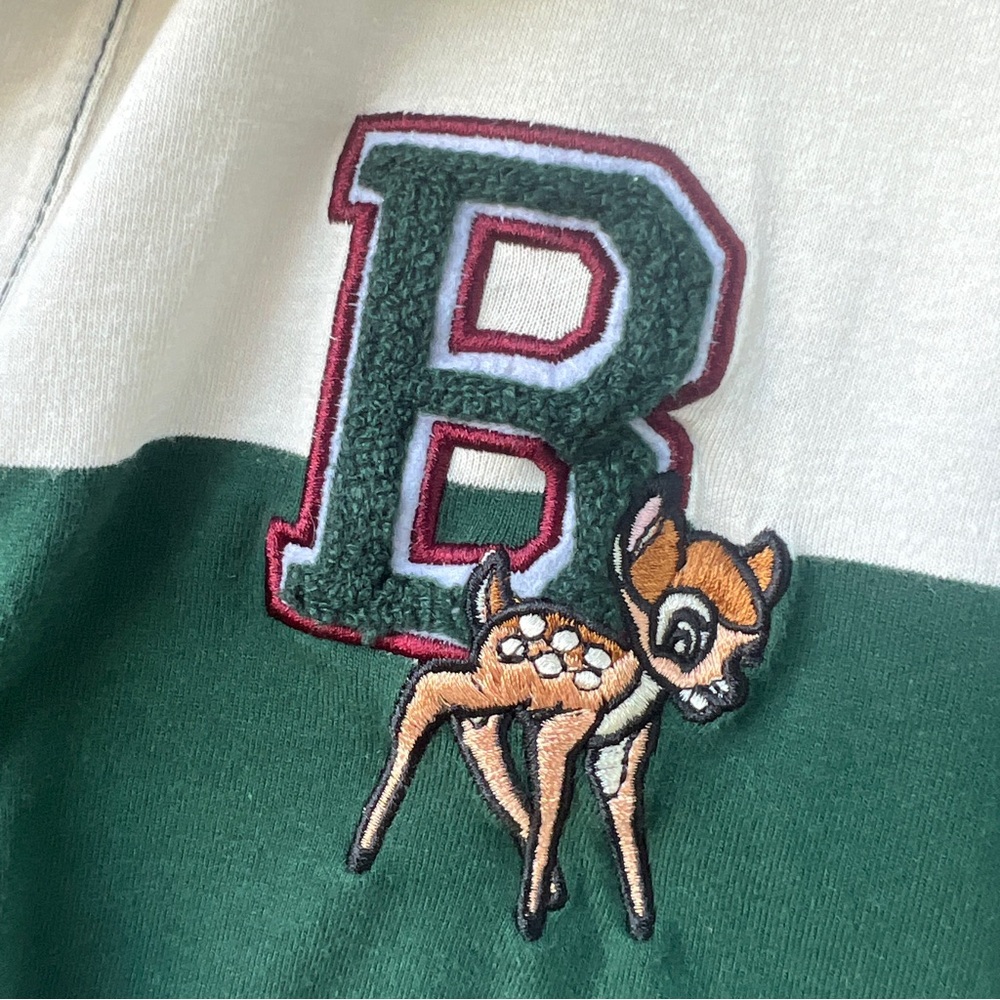 Disney Bambi Cropped Rugby Top XL Stripe Varsity Green White Long Sleeves - Picture 4 of 11